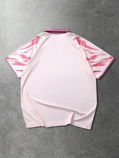 Anime Polo pour hommes, polo à manches courtes imprimé graphique décontracté avec texte en anglais et motif de sakura