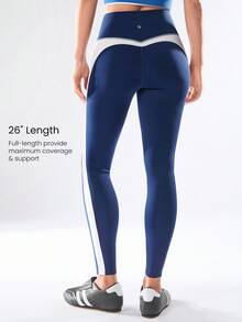 GLOWMODE 26" Powersculpt™  Shine Stretchy Breathable High Compression Quick-Dry Color Block Leggings Training Running Outdoors Daily Active Wear Spring Summer - Dark Blue - View 2