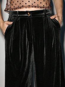 Lumivelle Elegant Casual Velvet Pants For Autumn Velvet Pants Women Christmas Pajamas Family Wide Leg Pant - Black - View 1