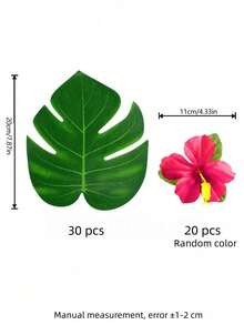 50pcs-Tropical Party Decorations Supplies Tropical Palm Leaves Hibiscus Flowers Simulation Artificial Leaf For Hawaiian Luau Party Jungle Beach Theme BBQ Birthday Table Decor,Artificial Palm Leaves For Hawaiian Jungle Themed Party - Multicolor - View 11