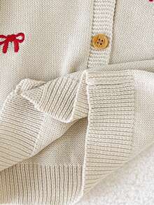 Playful Pals Baby Girl Cute Bow Embroidered Knitted Cardigan Sweater - Beige - View 8