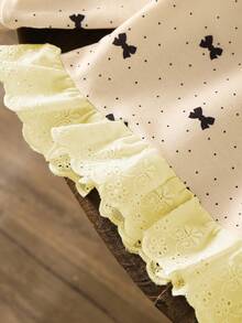 SHEIN Vintaside Kids 女婴时尚刺绣荷叶边下摆印花卫衣 - 杏色 - 查看 4