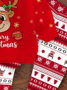 SHEIN Bộ áo nỉ dài tay cổ tròn dày mềm mại họa tiết tuần lộc Giáng sinh dễ thương và hài hước cho bé gái, phù hợp cho mùa thu/đông - Nhiều màu - Xem 7