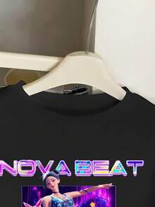 1pc Tween Girl K-Pop Cyberpunk Style Colorful Star Slogan Print Casual Comfortable Crew Neck Long Sleeve Sweatshirt, Suitable For Teenage Girls In Autumn/Winter - Black - View 6