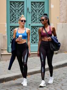Innovista Stylish, High-Elastic, Shimmering High-Waisted Yoga Pants, Suitable For Gym Wear, Leisure, And Evening Outings. Made With High-Quality, Soft Fabric, These Shaping, Elastic, And Comfortable Pants Offer Excellent Fit And Functionality, Ideal For Equestrian Sports. These Multi-Functional Sports Leggings Are Versatile And Suitable For Various Occasions Fall New Style Women Glossy Finish, Equestrian Chic, Utilitarian Chic - Black - View 12