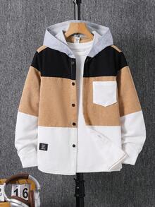 Tween Jungen Lässig Farbblock Patchwork Hoodie Shirt mit Taschen, geeignet für Herbst, Frühling, Winter, Outdoor-Spiel, Schule, Straße, Party und Zuhause Entspannung, hohe Preis-Leistung, Tween Jungen Jacken, Hoodies für Jungen, Jungen Kapuzenjacken, Teenager Hoodies Jungen, Jungen Hoodies, Tween Jungen Cord Jacke Herbst - Khaki - Übersicht 2