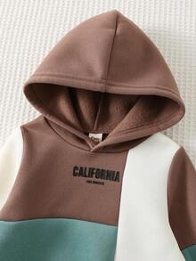 Cozy Pixies Baby Boy Letter Pattern Contrast Color Patchwork Soft Knit Sweatshirt - Brown - View 4