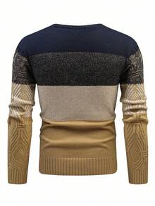 Manfinity Homme Suéter informal de hombre de talla grande con bloques de color y parches, otoño/invierno - Multicolor - Ver 2