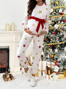 SHEIN Maternity Casual Star Print Jumpsuit, Autumn - Multicolor - View 6