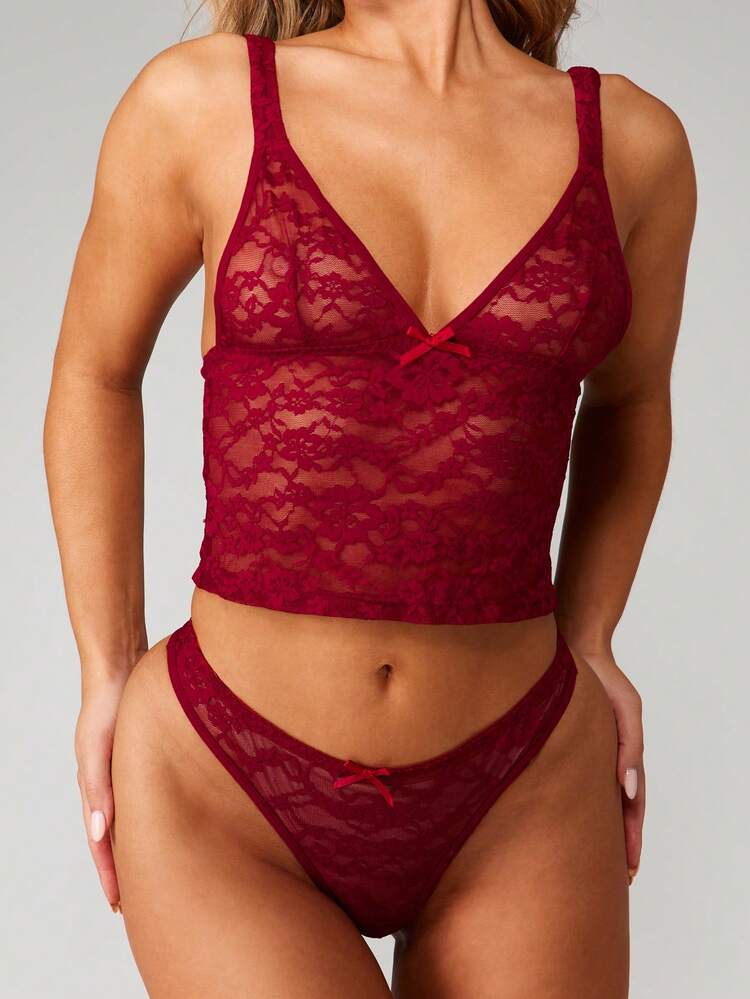 MISSGUIDED Lace Thong Underwear With Delicate Floral Pattern And Satin Bow Accent For Women
