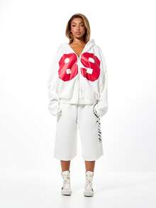 SUMWON WOMEN Zip Through Hoodie With Large Number Print Casual Streetwear Sweatshirt For Fall Winter