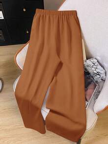 GlowEve CURVE Plus Size Women Casual Contrast Trim Straight Leg Pants - Brown - View 2