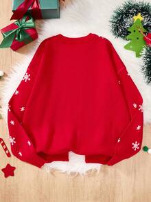 SHEIN Men's Red Base Christmas Reindeer Pattern Crew Neck Long Sleeve Sweater, For Winter - Red - View 2