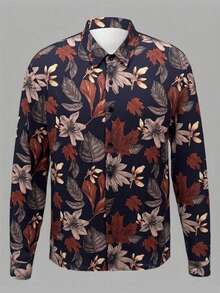 Manfinity NXTstreet Camisa casual de hombre con estampado de plantas en todo el diseño, elástica, de manga larga - Multicolor - Ver 1