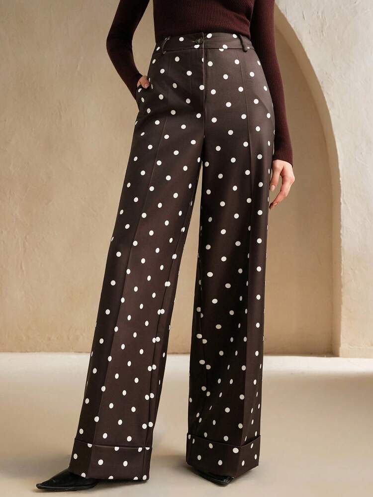 Anewsta Essential Urban Commuter Polka Dot High Waist Drape Casual Women's Suit Pants, Suitable For Spring, Summer, Festival, Holiday, Vacation, Elegant, Business Casual