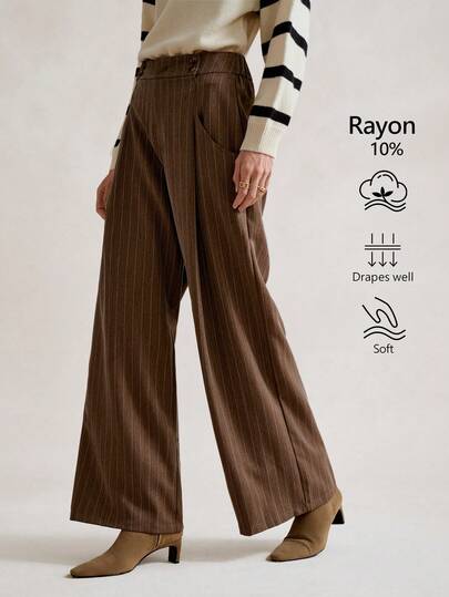 Aalyst Damen elegante, luxuriöse, minimalistische, hochwertige französische Stil Lässig, Party, Büro, Pendler Hose mit Fischgrätmuster, Streifen, strukturiertem Stoff, dekorativem Gürtelschnalle, Gummibund, Taschen für Frühling, Herbst, Winter