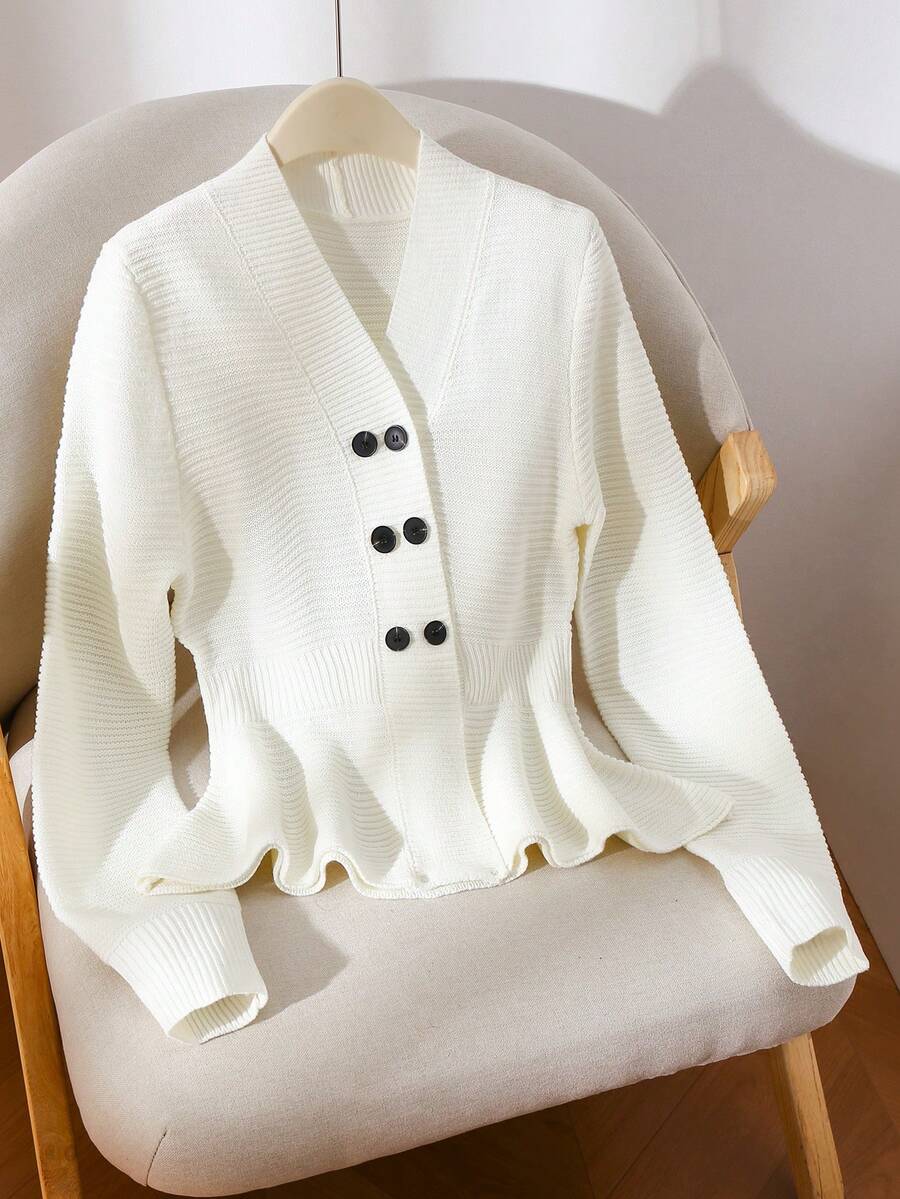 GlowEve Women's Casual Solid Color Knit Cardigan, Autumn/Winter - Apricot - View 1