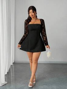 Elenzga 大码优雅派对蕾丝拼布迷你连衣裙