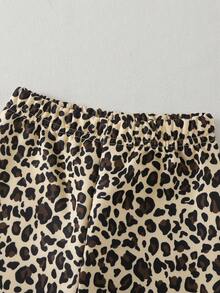 SHEIN 2-5Y Baby GirlCute Girl Print Apricot Casual Long Sleeve Sweatshirt + Fashionable Leopard Wide Leg Pants 2pcs Set, Autumn/Winter - Multicolor - View 3