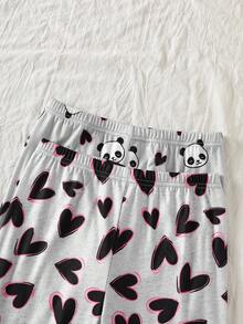 4pcs Girls Panda & Heart Print Long Sleeve Top And Leggings Set, Comfortable Casual Loungewear For Spring/Autumn - Multicolor - View 6