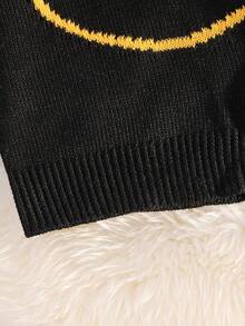 SHEIN Baby Boy/Girl Cute Casual Versatile Yellow Long Sleeve Sweater, Suitable For Autumn/Winter - Black - View 5