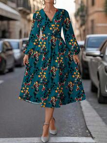 SHEIN Clasi 蓝色碎花长裙，适合日常穿着 - 彩色 - 查看 4