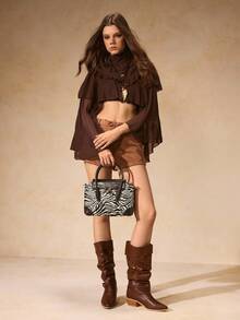 SHECARRY Women's Fashion Commuter Zebra Print & Crocodile Embossed Patchwork Handbag - Black and White - View 7