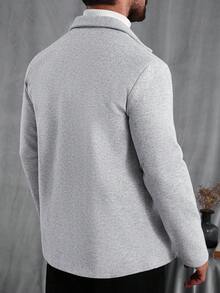 Manfinity CasualCool Jaket Kasual Pria Lengan Panjang Kancing Tunggal Warna Polos dengan Saku, Musim Gugur/Dingin - Light Grey - View 2