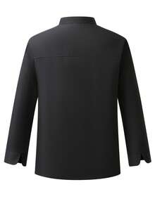Manfinity Homme Men's Breathable Stand Collar Chef Shirt For Daily Wear,Men's Stand Collar Contrast Piping Single-Breasted Black Chef Shirt Chef Jacket Men Mandarin Collar Men Long Sleeve Chef Jacket Chef Uniform Jackets For Men Long Sleeve Men's Chef Coat Long Sleeve Chef Uniform - Black - View 2