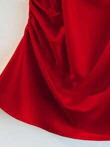 Franclia Beige Camisole Strap Waist Single Side Ruffle Trim Minimalist Fashion Camisole Strap For Women - Red - View 3