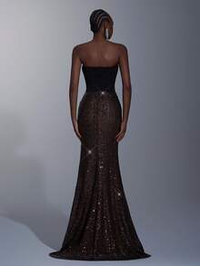 Elitara 优雅、浪漫、性感、时尚、简约、黑色、亮片拼接、弹性面料、节日、度假、生日、派对、婚礼活动、正式晚宴礼服 - 黑色 - 查看 3