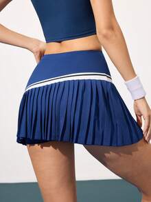 CourtClass 女式条纹褶边休闲健身运动迷你裙 - 藍色 - 查看 2
