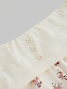 ROMWE J-Fashion Conjunto Blusa de Renda Bordada com Estampa de Cervo Fofo e Shorts Combinando com Estampa de Cervo