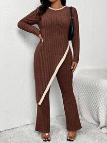 SHEIN Frenchy 女士加大码不对称下摆优雅针织两件套 - 彩色 - 查看 5