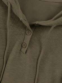 Franclia Fashionable Minimalist Hooded Half-Zip Sports Set - Olive Green - View 3