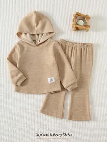 Cozy Pixies 2件套女婴柔软针织连帽衫和松紧腰裤套装 - 杏色 - 查看 9