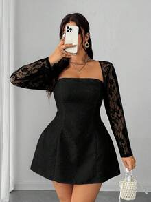 Elenzga 大码优雅派对蕾丝拼布迷你连衣裙