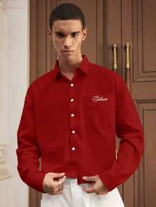 SWAVVY Áo sơ mi nam dài tay in họa tiết, kiểu dáng thường ngày. - Màu Đỏ Sâu - Xem 4