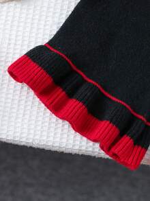 Girls Classic Colorblock Striped Knit Cardigan Sweater And Wide Leg Pants Set, Suitable For Christmas, Travel, Party, Comfortable For Home Wear Girls Sweater Sets Winter Young Girls Sets Red Two Piece Outfit Kids Two Piece Pants Set Kids Girl Knit Set - Red - View 7