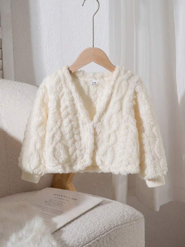 女婴休闲百搭家居服和外套，小麦色条纹羊毛开衫夹克，秋冬