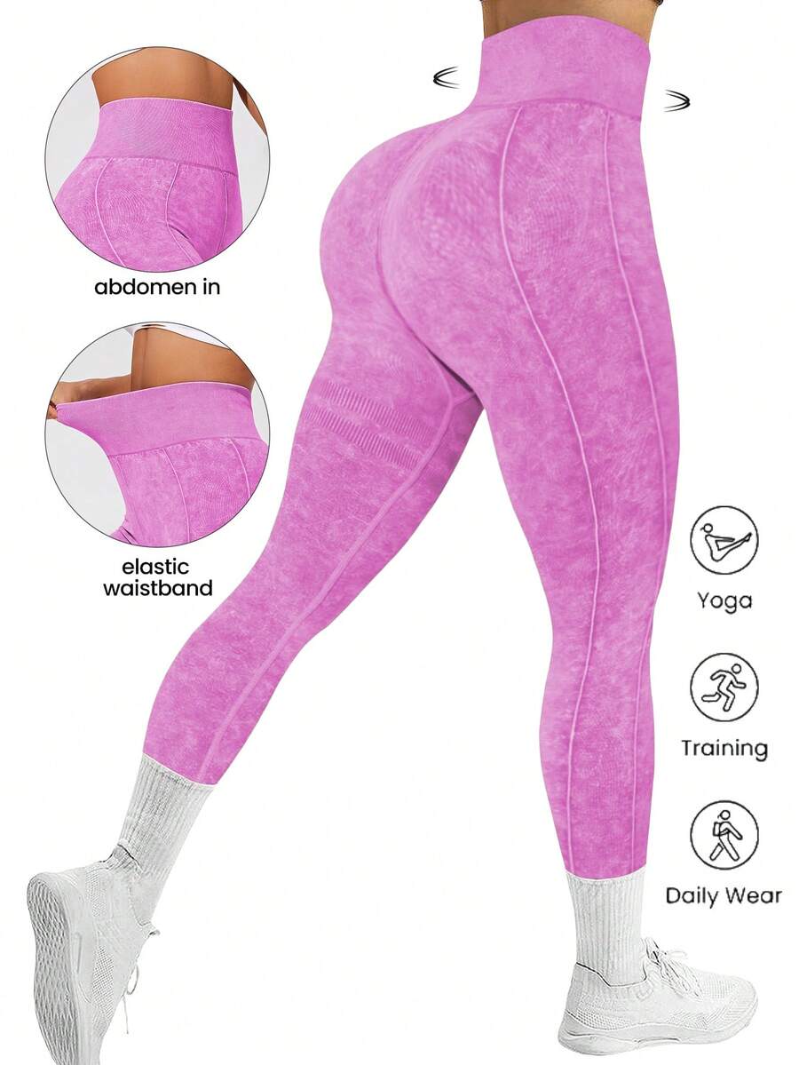 SHEIN Sports 女士纯色简约日常紧身裤 - 玫紅色 - 查看 1