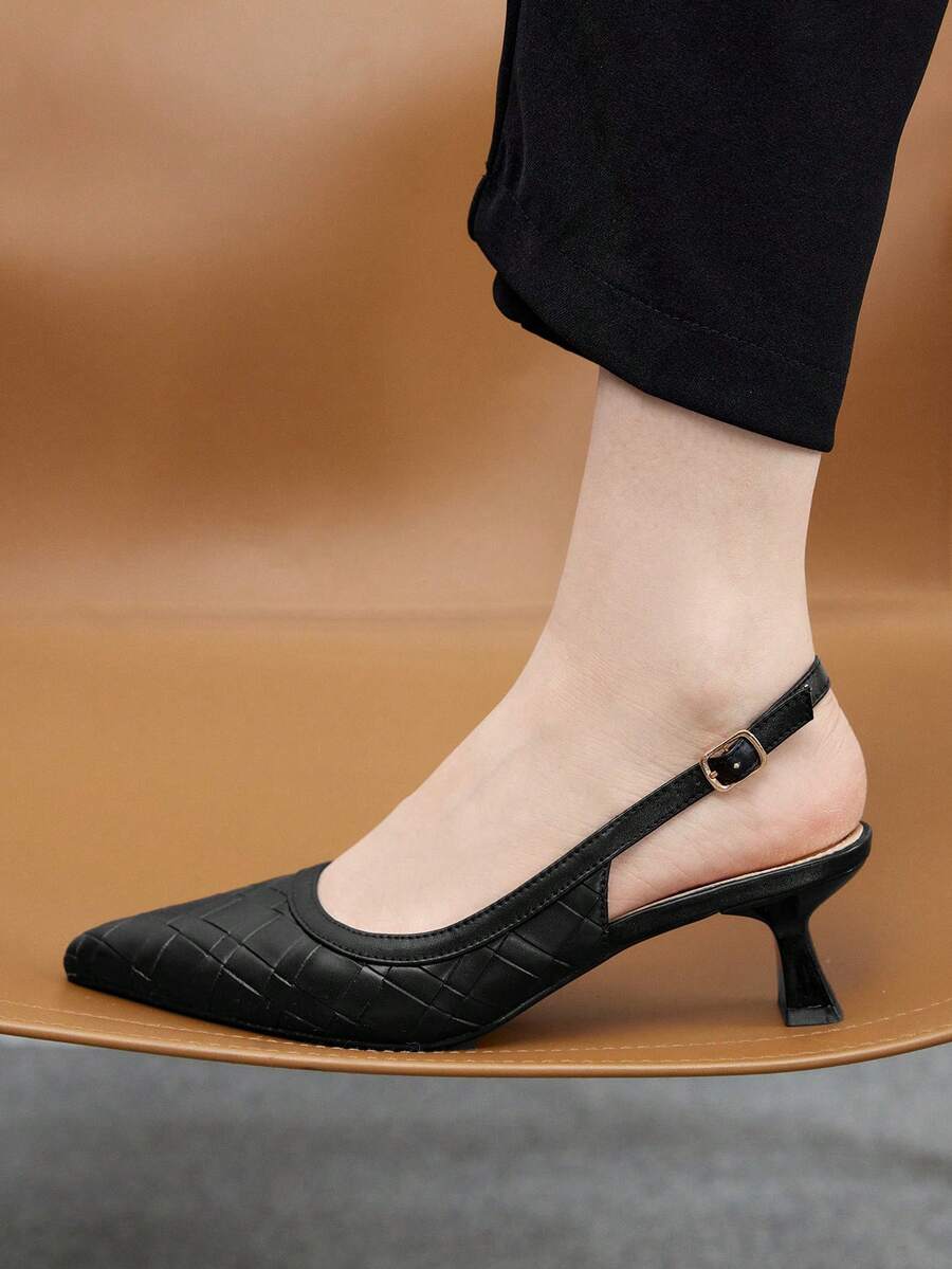 CUCCOO BIZCHIC Pointed Toe Minimalist Comfortable Fashion Kitten Heel Closed Toe Woven Black High Heels - Black - View 1