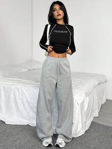 青少年女孩百搭休闲百搭运动日常高街超大号带口袋连帽夹克 - 深灰色 - 查看 3