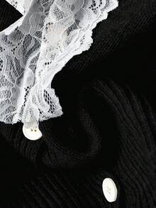 Franclia Elegante cárdigan de punto holgado con cordones, inspirado en el estilo de blogger, elegante estilo europeo - Negro - Ver 5