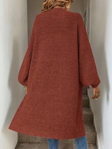 Easowa Áo khoác cardigan dáng dài rộng rãi, màu trơn đơn giản, dáng rộng, tay đèn lồng, dáng thường ngày cho nữ, mùa thu/đông - màu nâu - Xem 2