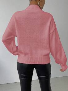 SHEIN LUNE 女士休闲钩针长袖毛衣，适合秋冬季 - 西瓜粉 - 查看 2