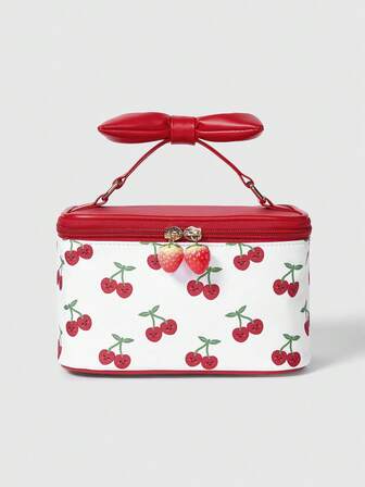 Kawaii Damen süße gepolsterte Schleife Handtasche Kosmetiktasche, geeignet zum Reisen und für den Außeneinsatz
