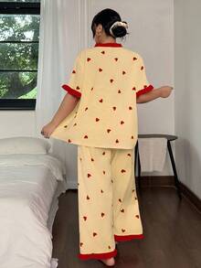 Dream Adore 条纹心形印花拼色大码睡衣套装 - 彩色 - 查看 2