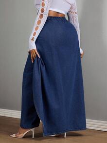 Slaydiva Quần ống đứng chắp vá denim màu xanh không co giãn phong cách cowgirl cỡ lớn mùa đông cho nữ - Rửa tối - Xem 2