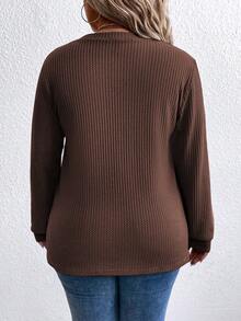 EMERY ROSE Plus Size Solid & Leopard Print Patchwork Crew Neck Long Sleeve Sweatshirt - Multicolor - View 2